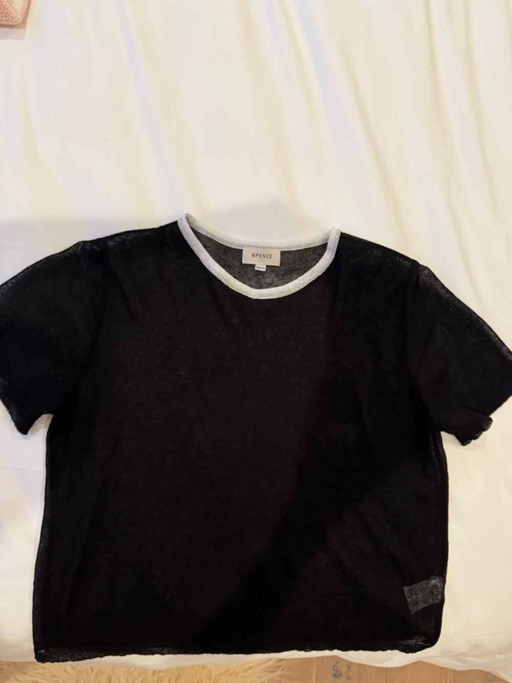 The Frankie Shop -6pence Black Sheer Short Sleeve Top with White Trim